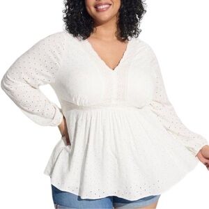 Torrid White Eyelet Boho Blouse Size 12